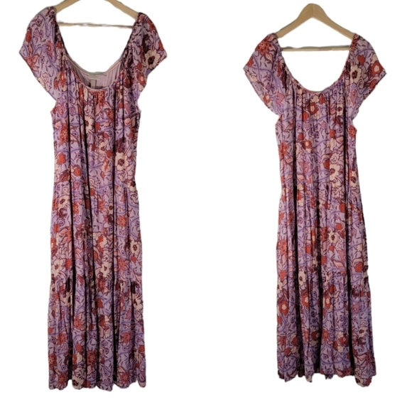 NEW Knox Rose Womens Purple Haze Floral Flutter Sleeve Maxi Dress Sz L Soft Boho - Picture 2 of 11